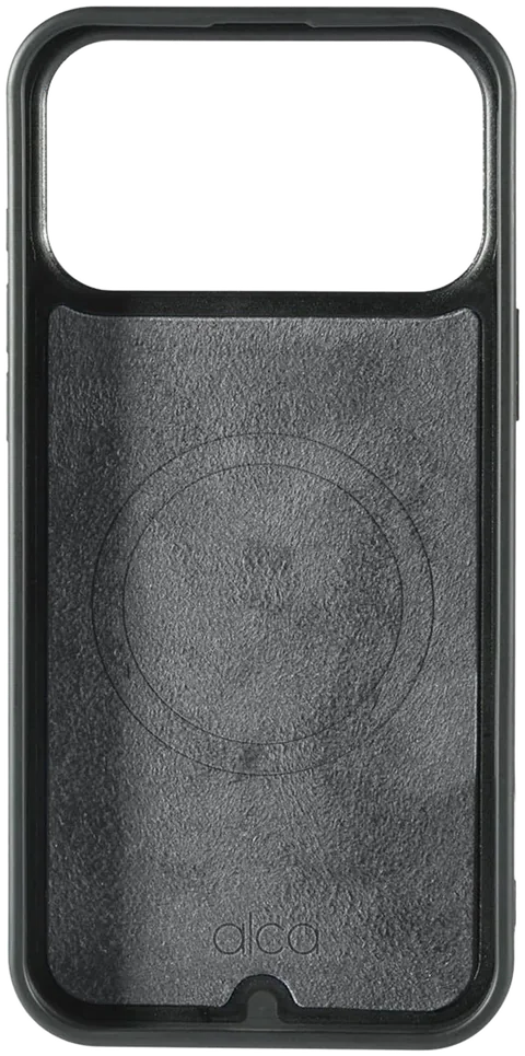 Inside of the case, lined in Alcantara with a MagSafe ring